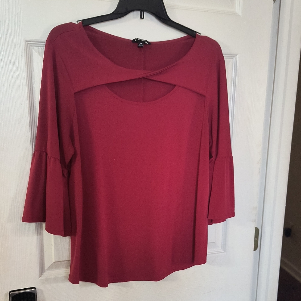 Elegant Red Women's Blouse with Flared Sleeves - Picture 1 of 6